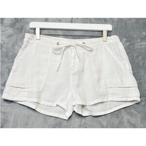 JOIE Linen Cargo Mid Rise Shorts Drawstring White Resort Vacation Cruise Sz 6